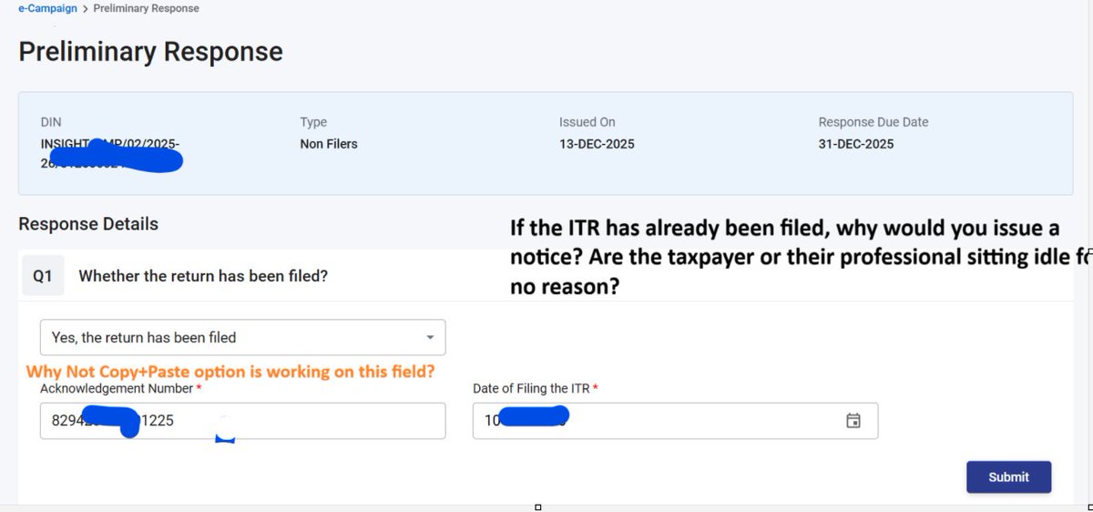 Dear <a href="/IncomeTaxIndia/">Income Tax India</a> 
एक क्लाइंट ने ये भेजा है...उनका प्रश्न भी उचित ही है...
आप मेरा प्रश्न भी मान सकते हैं...
मेरा आपलोगों से निवेदन है कि AI का प्रयोग गड़बड़ी पकड़ने के लिए करिए..नोटिस भेजने के लिए नहीं..
<a href="/nsitharaman/">Nirmala Sitharaman</a> <a href="/Infosys/">Infosys</a> 
#IncomeTax