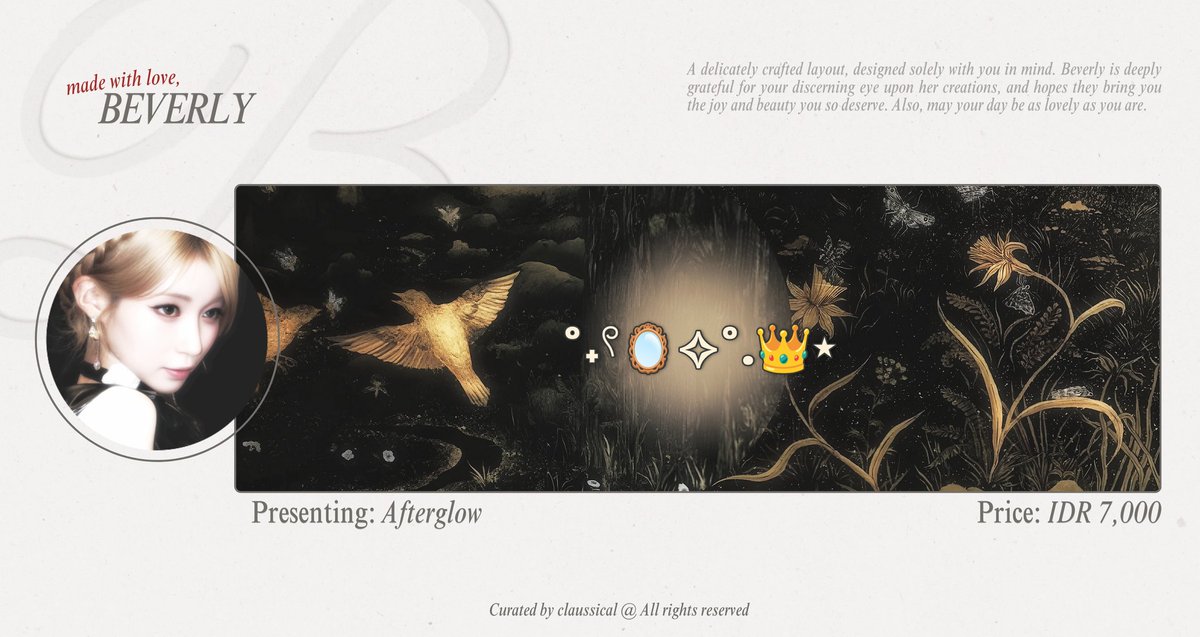 claussical's tweet image. Please help me to repost, loveliest? Thank you! 

So whimsical, dark yet beautifully ethereal—Fluttershy and Afterglow ready stock layout featuring Asa BABYMONSTER, available to take now. #zonauang