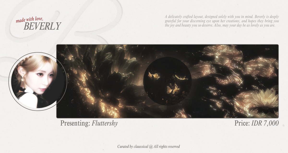 claussical's tweet image. Please help me to repost, loveliest? Thank you! 

So whimsical, dark yet beautifully ethereal—Fluttershy and Afterglow ready stock layout featuring Asa BABYMONSTER, available to take now. #zonauang