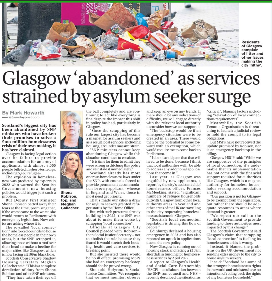 Glasgow left to rot. Rubbish everywhere. Services buckling. Homelessness surging. Illegal migrants roaming the streets. Women scared to go out after dark.

SNP response: blame Westminster and carry on failing.