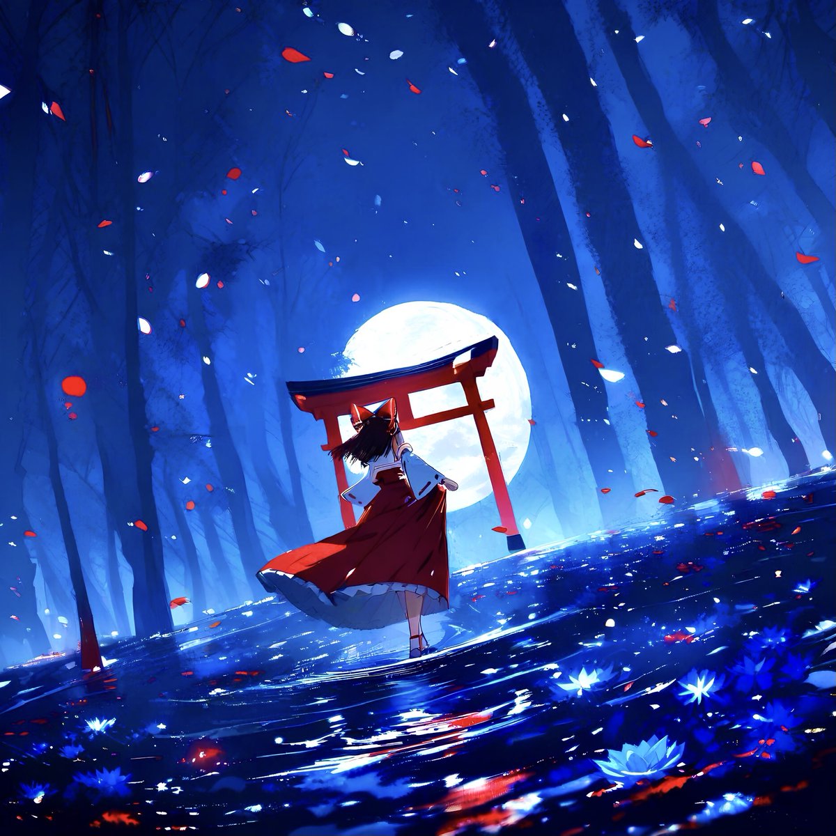 無料AI画像生成(無制限に画像生成出来る‼️)
美しく、傑作的な絵。舞台は幻想的な極楽浄土で、とてつもなく広い水面に色鮮やかな蓮がたくさん咲き乱れている。水面は地平線まで続いている。空渡っている。東方projectの博麗霊夢がいる。凛としたかっこいい佇まいをしている。幻想的で繊細な水彩スタイル