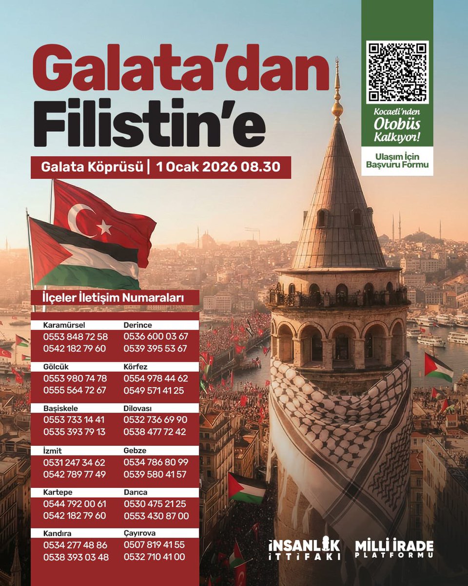 BasiskeleEbs's tweet photo. Yeni yılda sinmiyoruz, susmuyoruz; 
Filistin’i unutmuyoruz!
Galata Köprüsü’nde buluşuyoruz.

📍 Galata Köprüsü
🗓 1 Ocak 2026
⏰ 08.30

#1OcaktaGalatada #FilistineDestek https://t.co/7LyAOl3xfw