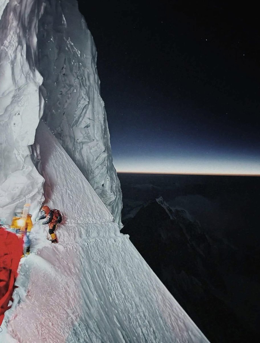 The ultimate moment on the ultimate mountain.

Perfect conditions on our summit push — firm snow, steady weather, everything lining up. But standing beneath that massive hanging shelf of ice, nothing else matters. One place. One moment. Everything on the line.

#K2 #climb
