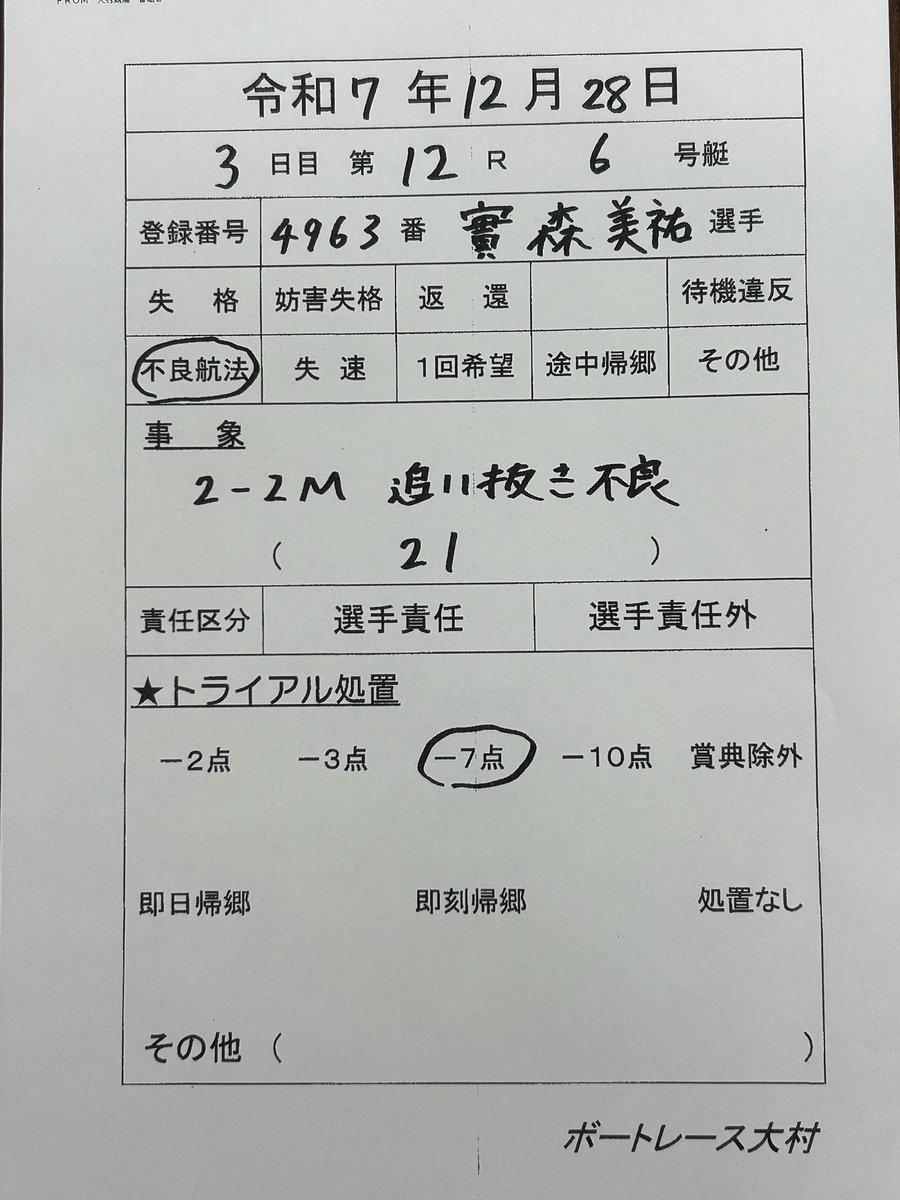 sanspo_boatrace's tweet photo. 【#ボートレース大村 ・第14回 #クイーンズクライマックス/#クイーンズクライマックスシリーズ】⑥實森美祐選手はトライアル1回戦12R、2周2マークで追い抜き不良。クイーンズクライマックストライアル不良航法で減点7となりました。#實森美祐 #不良航法 #トライアル https://t.co/tsk7BQDgxB