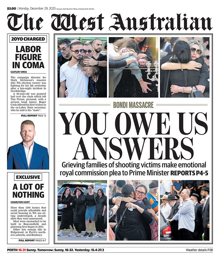 perthnow's tweet image. The front page of Monday's The West Australian.