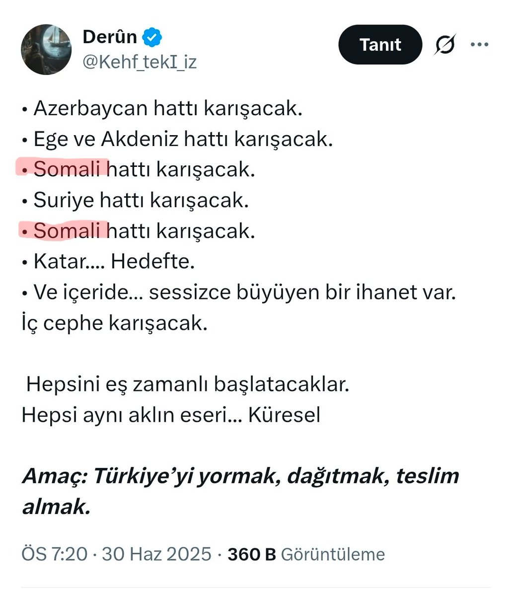 Ben “gündem” konuşmuyorum.

Gündemi kuran aklın planlarını anlatıyorum. 

Aynı anda Azerbaycan karışıyorsa,
aynı anda Ege–Akdeniz geriliyorsa,
Suriye hareketleniyor,
Somali iki kez yazılıyorsa
ve içeride sessiz bir çözülme büyüyorsa…
Bu tesadüf değildir.
Bu zincirdir.
Bu eş