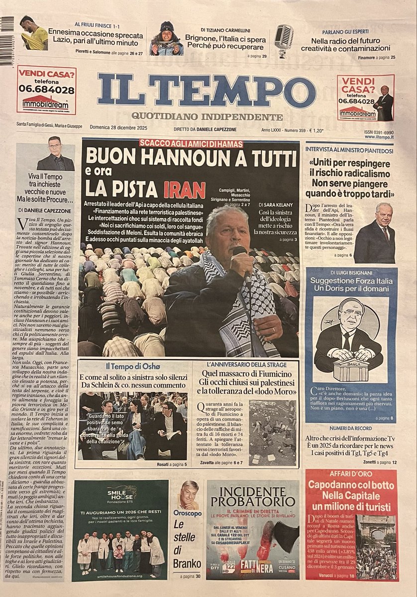 L’inchiesta de <a href="/tempoweb/">IL TEMPO</a> è stata giusta e coraggiosa, davanti all’indifferenza di troppi. Nell’intervista di <a href="/Capezzone/">Daniele Capezzone</a> a <a href="/Piantedosim/">Matteo Piantedosi</a>, il Ministro dice infatti:” La libera stampa talvolta è nel mirino di chi strizza l’occhio a gruppi funzionali a disegni eversivi”. Complimenti