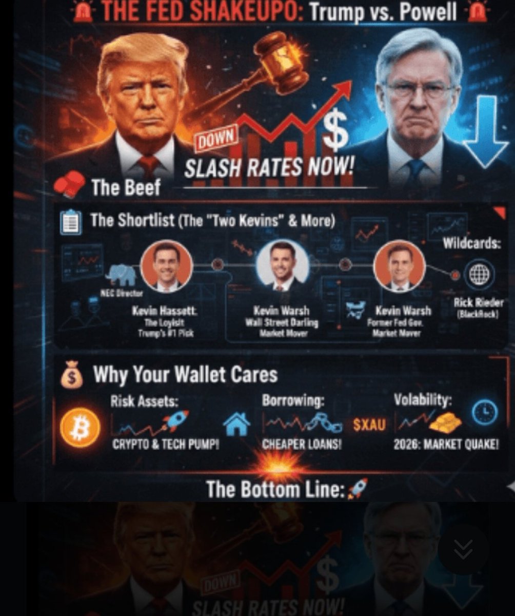 Bitcoin_news_0's tweet photo. Breaking news: Trump is searching for a replacement for Fed Chair Jerome Powell 🚨.
* Powell's term ends in May 2026, and Trump wants a more growth.
This move could impact interest rates, inflation, and the economy.
$TRUMP #USGDPUpdate #BTCVSGOLD #WriteToEarnUpgrade #USJobsData https://t.co/GyjbqIPFkx
