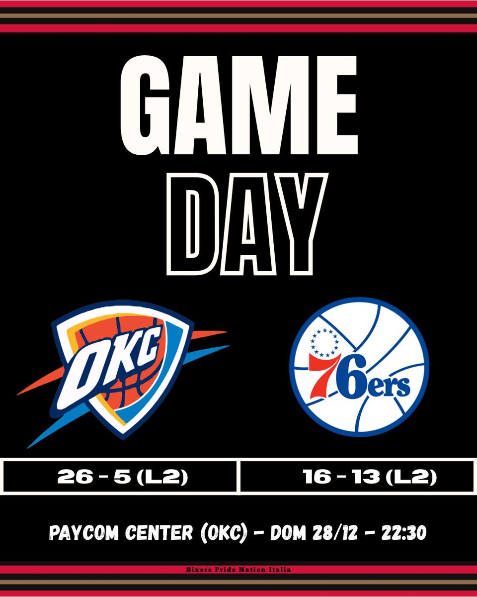 🔥🔥🔥G A M E D A Y🔥🔥🔥
Stasera alle 22:30 italiane trasferta proibitiva a <a href="/OKCThunderIta/">OKC Thunder 🇮🇹</a>
con pochissime chance non dico di vincere, ma di evitare una figuraccia visto lo stato di forma attuale.
Vediamo se il mio pessimismo verrà smentito. 😂
(cover by: <a href="/DaViDeAnToNiOLi/">DaVe</a>)