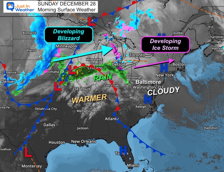 JustinWeather's tweet image. Good morning it's SUNDAY December 28
🌀 A Bomb Cyclone will pass NORTH OF US - through Great Lakes. Blizzard there, ice storm Northern New England, and we get clipped on the Southern Edge…
🌧️ Spotty rain showers today, narrow band of rain Monday
💨 WIND is our main story. ⚠️…