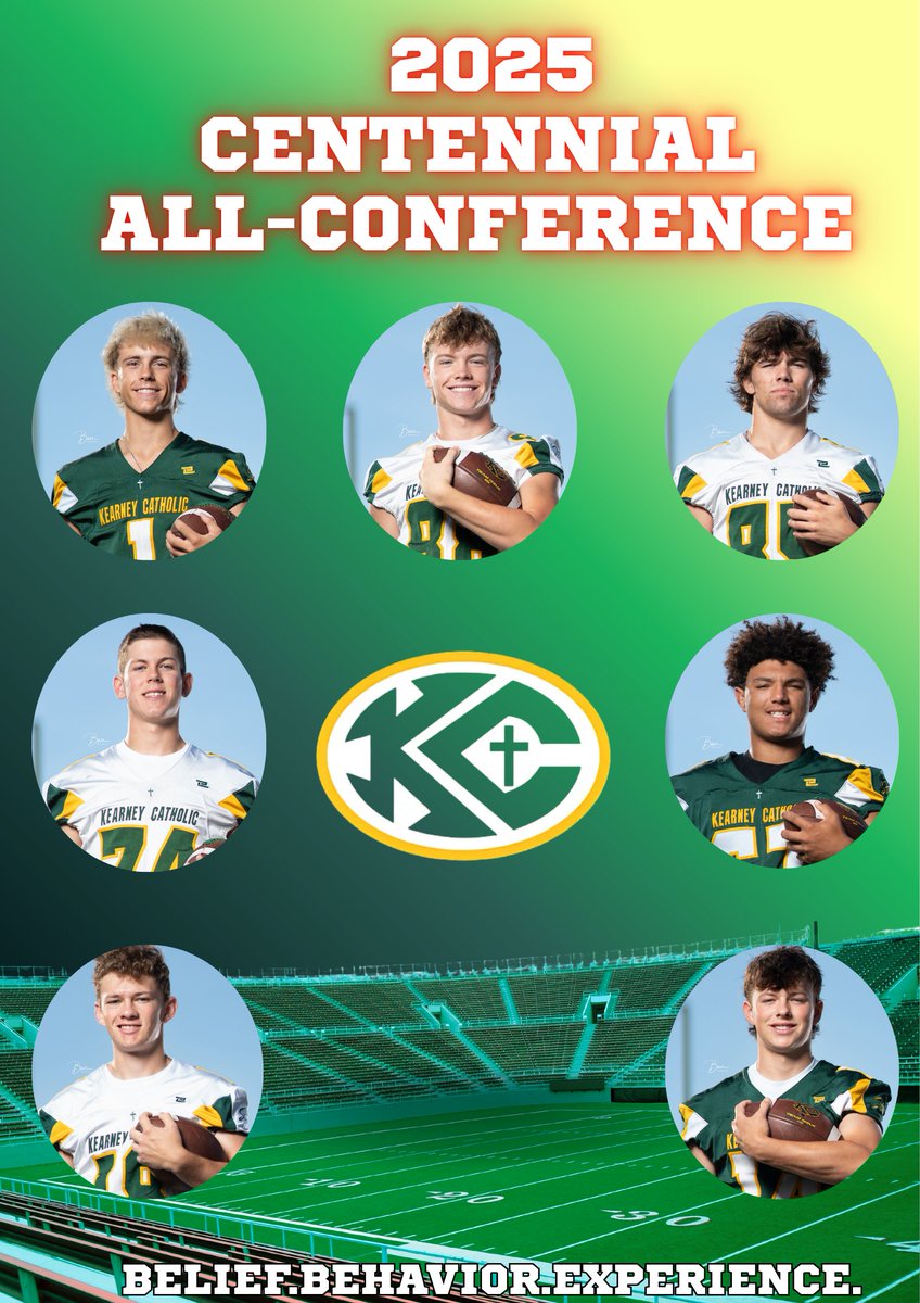 KCStarsFootball's tweet image. Congrats to our student-athletes who were selected to Centennial Conference 🏈All-Conference #KCStars #BBE @kearneycatholic