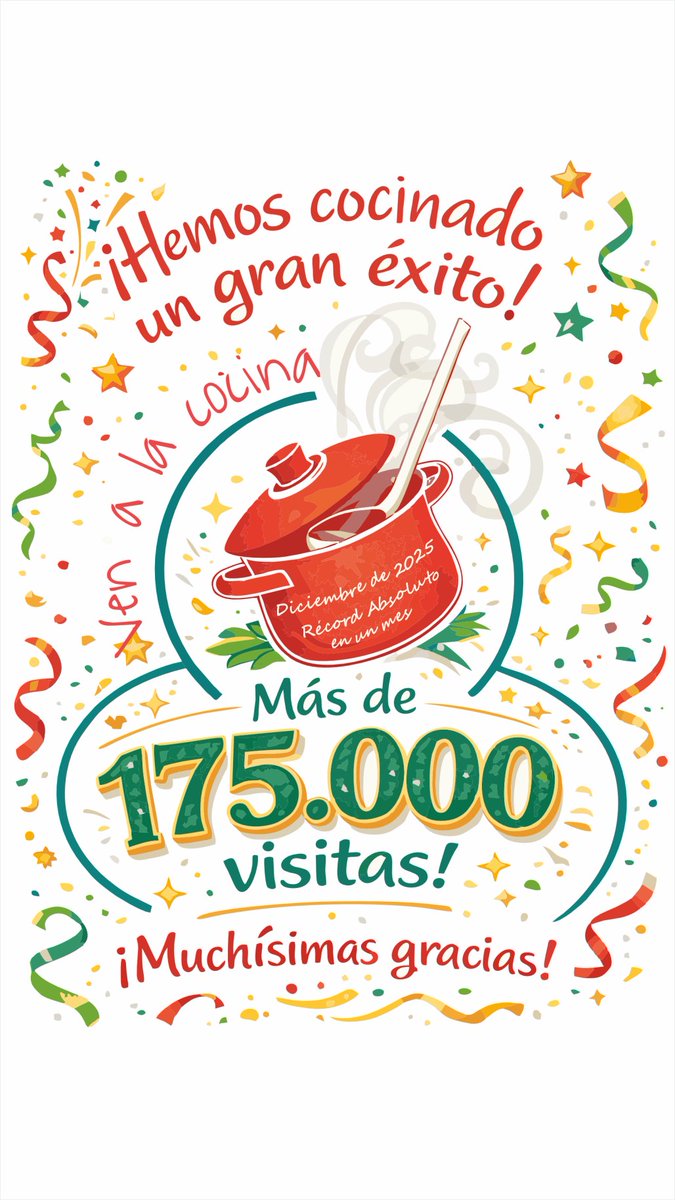 Superado el #récord de visitas a venalacocina.com que había permanecido imbatido desde la pandemia, cuando todo el mundo estaba en casa buscando recetes. Compartimos nuestra alegría con vosotros para desearos felices #recetas y un muy feliz 2026