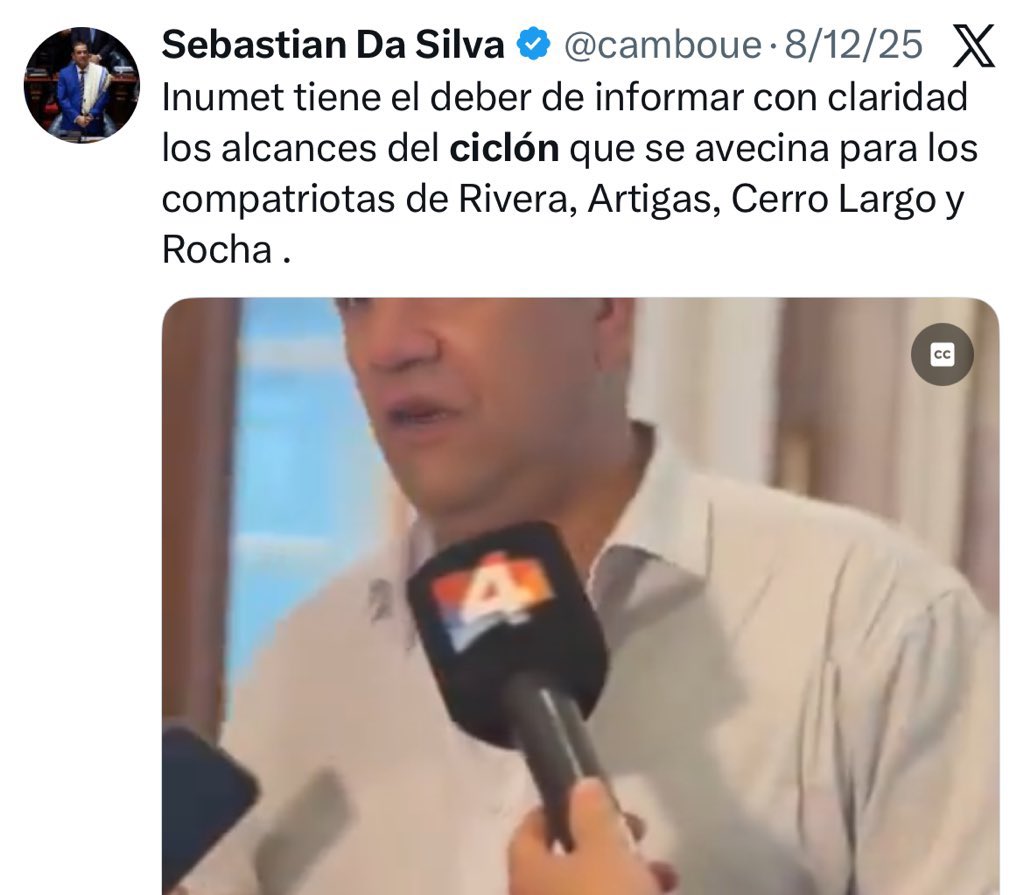 Ustedes son chiques, pero hace 20 días el patroncito manitas de bebé se paseó por todos los canales anunciando la peor catástrofe climática de los últimos 300 años y ensuciando a INUMET, porque claro, él con su app en el celu sabe más de clima.

Ahora asusta con expropiaciones 🤷🏻‍♂️