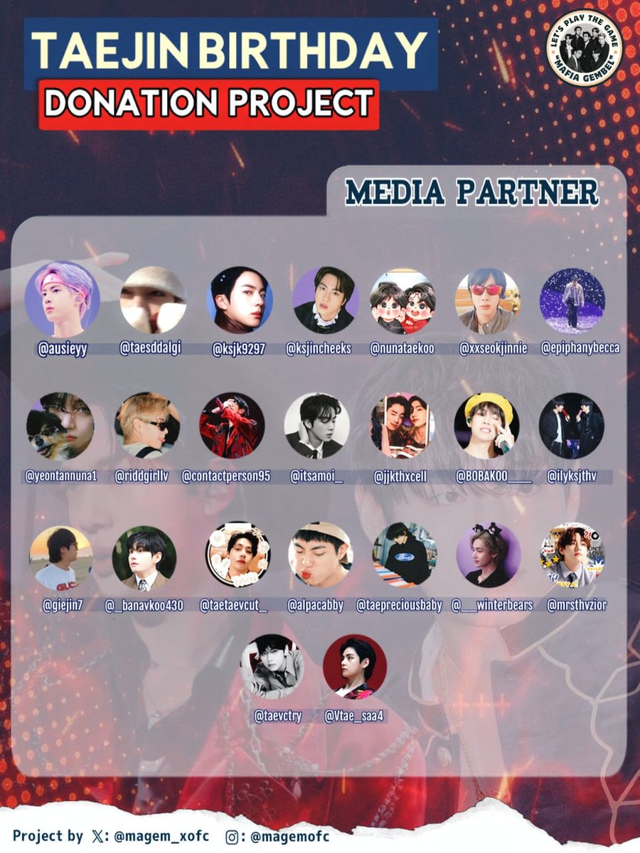 ✦ DONATION BIRTHDAY PROJECT ✦

Halo teman-teman! Yuk ikut berdonasi untuk Birthday Project Taehyung &amp; Seokjin. Donasi ini berupa berbagi kopi, sekecil apa pun nominalnya akan sangat berarti 🤍

📋 bit.ly/4rh027q
Project by <a href="/magem_xofc/">MAFIA GEMBEL</a>