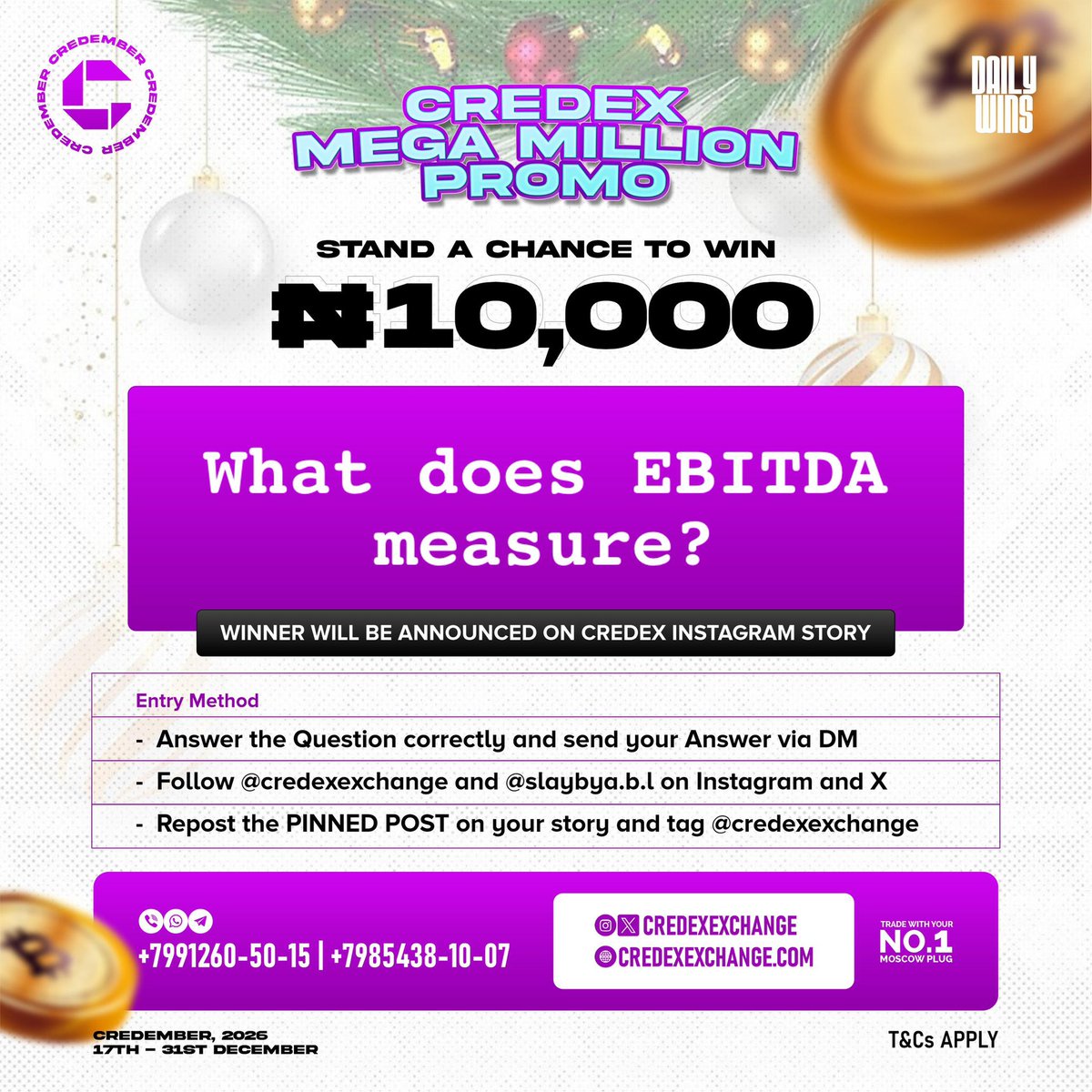 ✨ ✨ CREDEMBER GIVEAWAY ALERT! ✨ #dailywins - Day6

We want to wrap up 2025 by saying THANK YOU to our incredible community! We’re giving away N10,000 daily to one lucky winner! 🎁

HOW TO ENTER:
1️⃣ Answer the Question correctly and send your Answer via DM
2️⃣ Follow