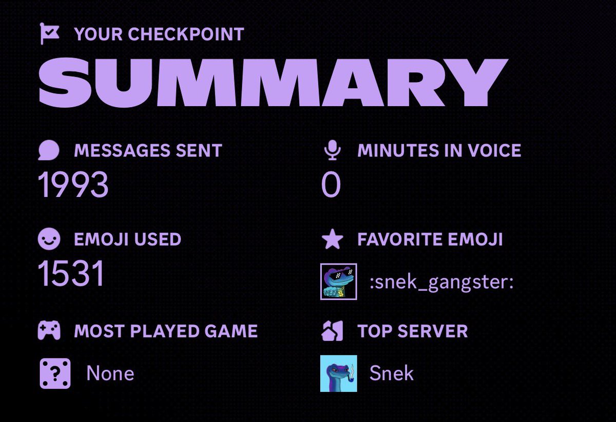 rexliu's tweet image. Just saw my Discord 2025 recap.

It's literally just $SNEK.

God knows how I love hanging out with our Snek fam.

What's the one community you can't imagine your year without?