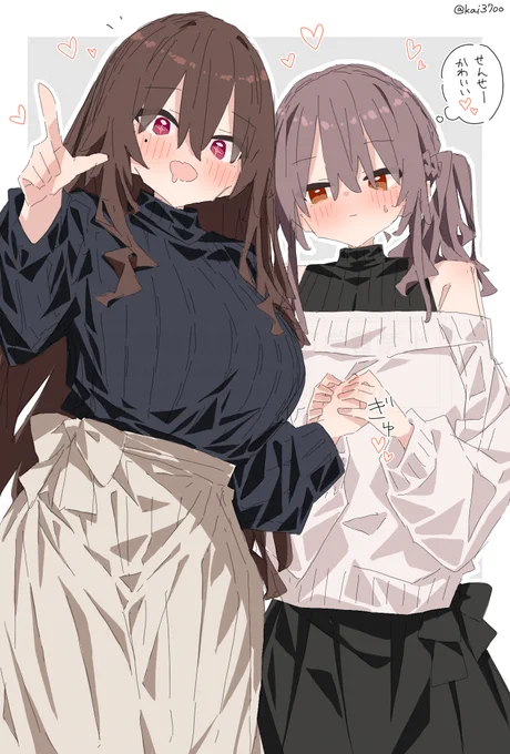 はしゃぐ先生と教え子です。 #創作百合