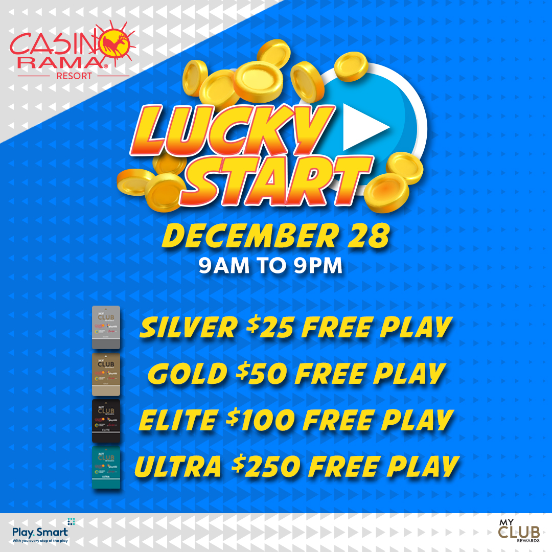 CasinoRamaLive's tweet image. 🍀 LUCKY START IS HAPPENING TODAY! 🍀 
Visit Guest Services between 9am and 9pm to unlock an exclusive FREE PLAY offer tailored to your tier level (Silver members and above)! 

Reward Life with My Club Rewards, only at Gateway Casinos! #RewardLife #MyClubRewards 
19+ | PlaySmart