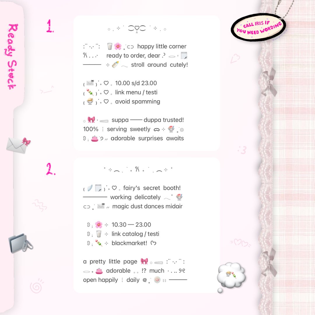 wordinh's tweet image. ⠀
🌸🍡  ::  help repost mi love  ..  ♡%

ellōu!  🎀  now back in stock  ..  &amp;lt; BIO WABIS WORDING &amp;gt;  ready to decorate your business profile  ..  🧁  grab now, start from 5.500 coins!  ⭐️🎀  check ALT &amp;amp;&amp;amp;. scroll for more  🍨

t. #zonaba #zonauang rs ready stock whatsapp bisnis