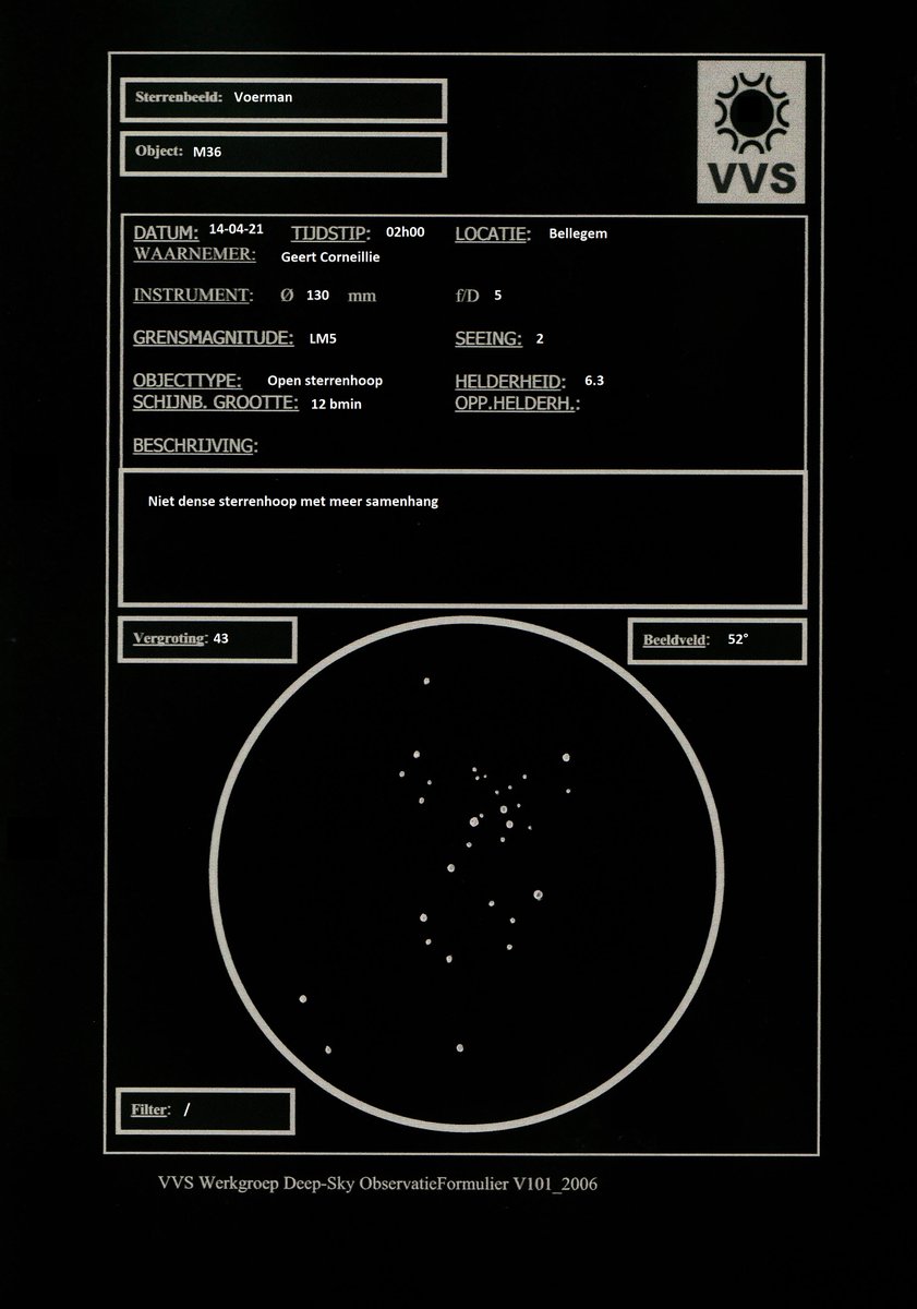 As new #deepskylog sketch of the week, we selected this sketch of the Open cluster M 36 in Auriga by Geert Corneillie.
More information can be found here:

deepskylog.org/index.php?inde…

#sketch #sketchoftheweek #deepsky #astronomy #deepskydrawing #sketches