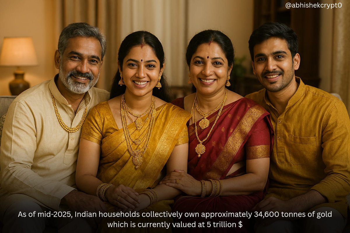 As of mid-2025, Indian households collectively own approximately 34,600 tonnes of gold. Ie valued at 5 Trillion US$ now!