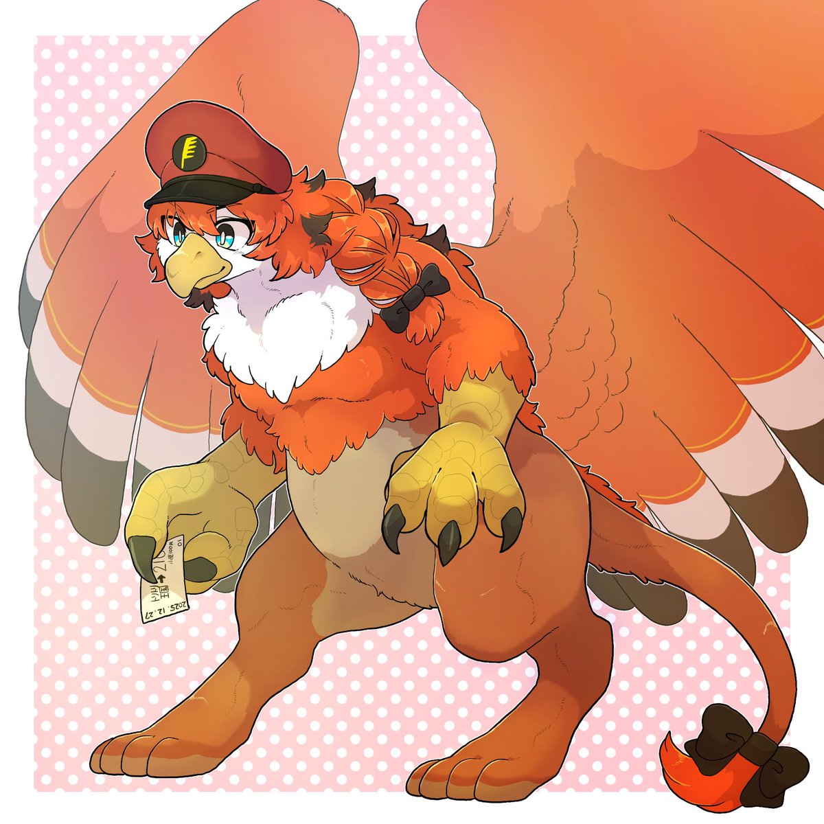 10_nosukeuma's tweet image. お誕生日プレゼントお礼絵でした！
グリフォンの姿のアカガネくん🚃