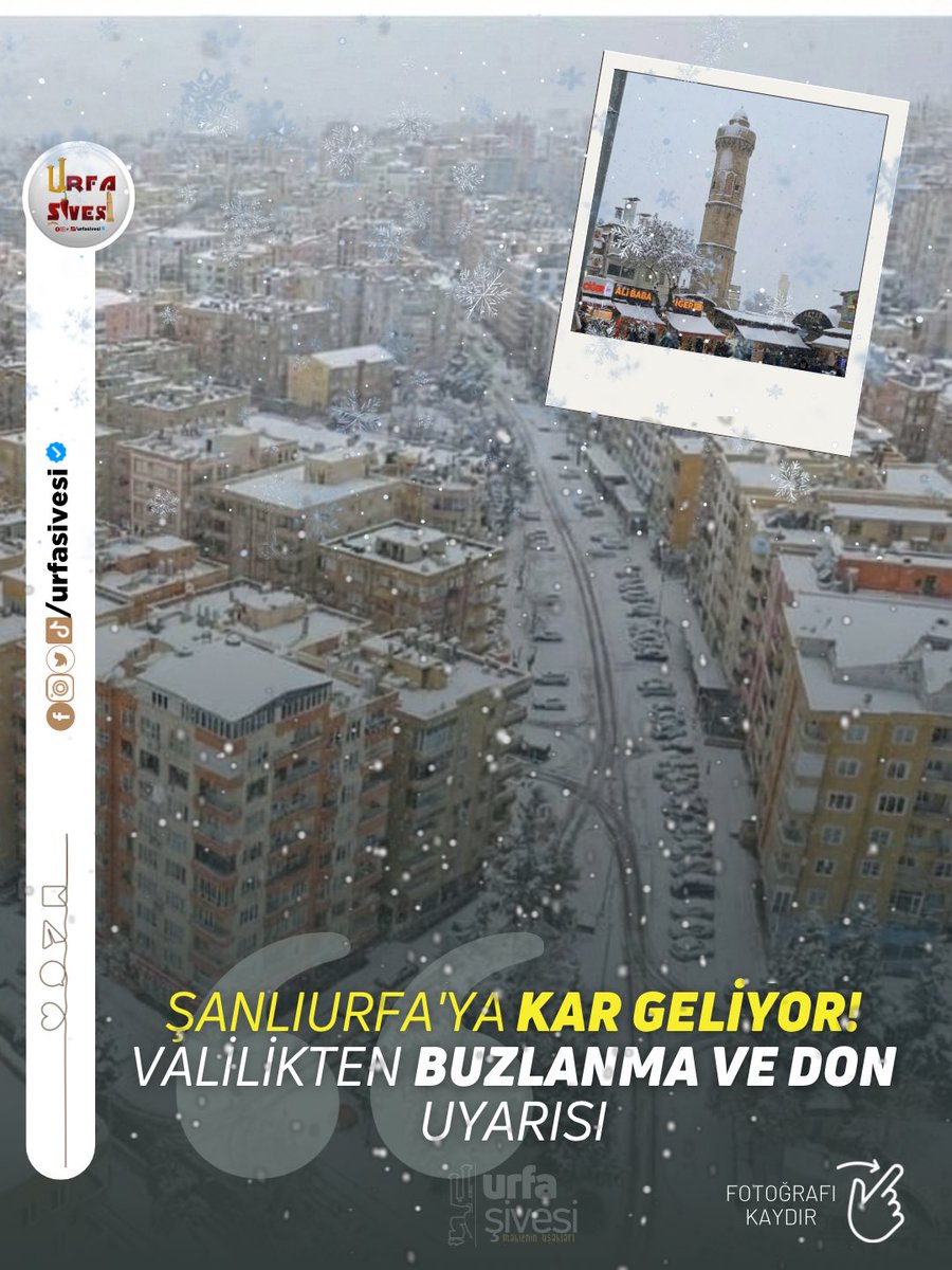 Hadi inşallah. <a href="/UrfaValiligi/">T.C. ŞANLIURFA VALİLİĞİ</a> ‘ne göre yarın şehir merkezine kar geliyor. ⛄️ ❄️