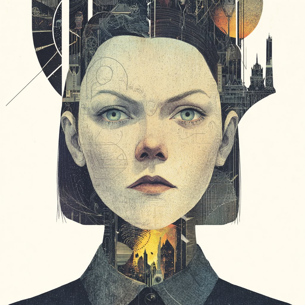 Engraved city-silhouette style