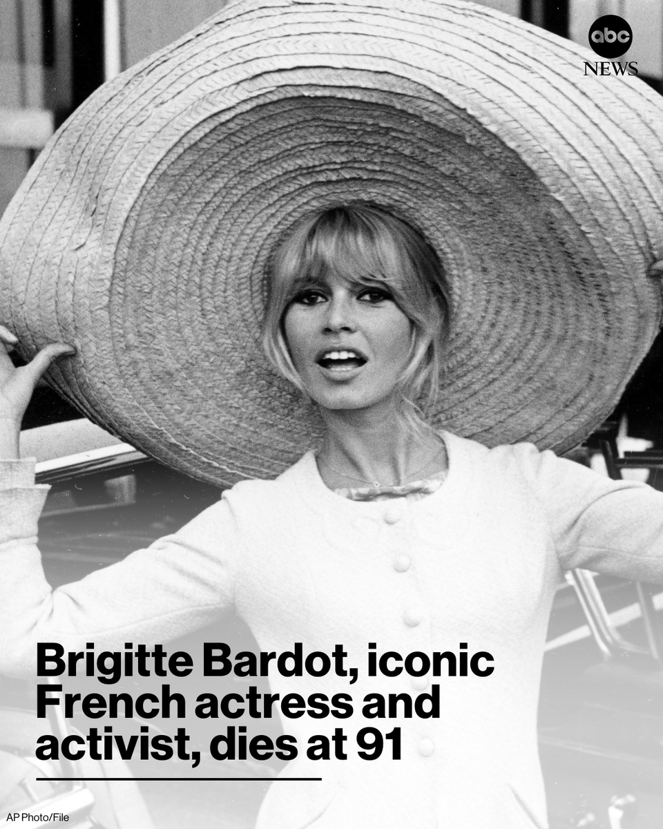 Brigitte Bardot, the French actress who became one of the greatest screen sirens of the 20th century and later a militant animal rights activist, has died. She was 91.

Read more: abcnews.link/6vCCUFu