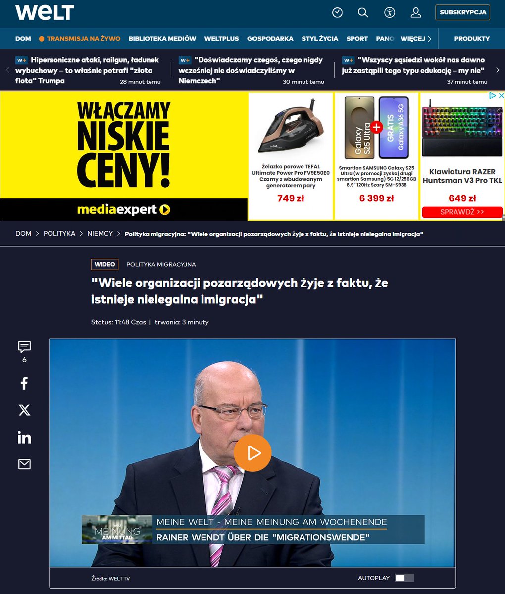 Wbalcerzak87's tweet photo. Jest taki moment, w którym wiesz, że coś się realnie przesuwa w systemie narracyjnym.

Ten moment następuje wtedy, gdy „Welt” – główny dziennik niemieckiego mainstreamu - zaczyna pisać / zamieszcza wywiad w którym mówi wprost o tym, o czym jeszcze niedawno wolno było mówić wyłącznie w kategorii „teorii spiskowych”.

Mowa o nielegalnej imigracji jako modelu biznesowym.

Welt wprost wskazuje, że istnieje cały sektor organizacji pozarządowych, kancelarii, pośredników, fundacji i struktur parasolowych, które utrzymują się finansowo dzięki masowej, nielegalnej migracji. 

Nie jako efekt uboczny, ale jako systemowy mechanizm.

To bardzo istotna zmiana:

👉– nie „chaos humanitarny”
👉– nie „brak kontroli”
👉– nie „niezamierzone skutki uboczne”

Lecz zorganizowany ekosystem interesów, w którym:

👉Im większy strumień migrantów,
👉Im większy kryzys,
👉Im większa presja na państwo,

tym większe budżety, granty, kontrakty i wpływy dla określonych grup.

I co kluczowe: to nie pada z X-a, Telegrama ani „alternatywnych mediów”, które rządzący rutynowo dezawuują jako „szurstwo” czy „dezinformację”.

To jest oficjalny przekaz głównego nurtu.

Dobitnie pokazuje to również wypowiedź Rainera Wendta, przewodniczącego związku zawodowego policji:

„Leider hat er auch starke Widersacher. Das ist die sogenannte Zivilgesellschaft, wer auch immer das sein mag.”

Czyli wprost: największym przeciwnikiem ograniczania nielegalnej migracji nie są przemytnicy, lecz „tzw. społeczeństwo obywatelskie” – struktura, której nikt nie wybrał, nikt nie kontroluje, ale która realnie wpływa na politykę państwa.

To zdanie jest kluczowe, bo odsłania mechanizm, o którym od lat nie wolno było mówić:

👉 konflikt między interesem państwa a interesem sektora NGO
👉 konflikt między bezpieczeństwem publicznym a prywatnymi strumieniami finansowania
👉 konflikt między demokracją a nieformalną władzą grantową

Jeżeli główny nurt w Niemczech zaczyna to artykułować, to znaczy, że:

Presja systemowa rośnie:

👉 Koszty polityczne migracji są już nie do zamiecenia pod dywan,

👉 Dotychczasowa narracja przestaje być możliwa do utrzymania.

To nie jest jeszcze zmiana polityki.

To jest pęknięcie w narracji.

A pęknięcia w narracji zawsze poprzedzają zmiany strukturalne.

Artykuł Potwierdzający :

https://t.co/QJzUntEL9K