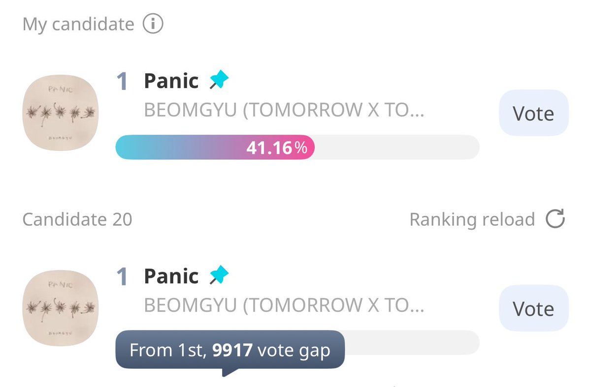 🗳️ 1 HOUR LEFT

Remember to drop your votes for #BEOMGYU’s ‘Panic’ on Idol Champ! EVERY VOTE COUNTS!! Keep collecting as much hearts as you can and drop them before voting ends.

Let’s win this for Beomgyu!! 🙏

🎯 Top 1
💌 promo-web.idolchamp.com/app_proxy.html… 

#범규 #BEOMGYU #ボムギュ