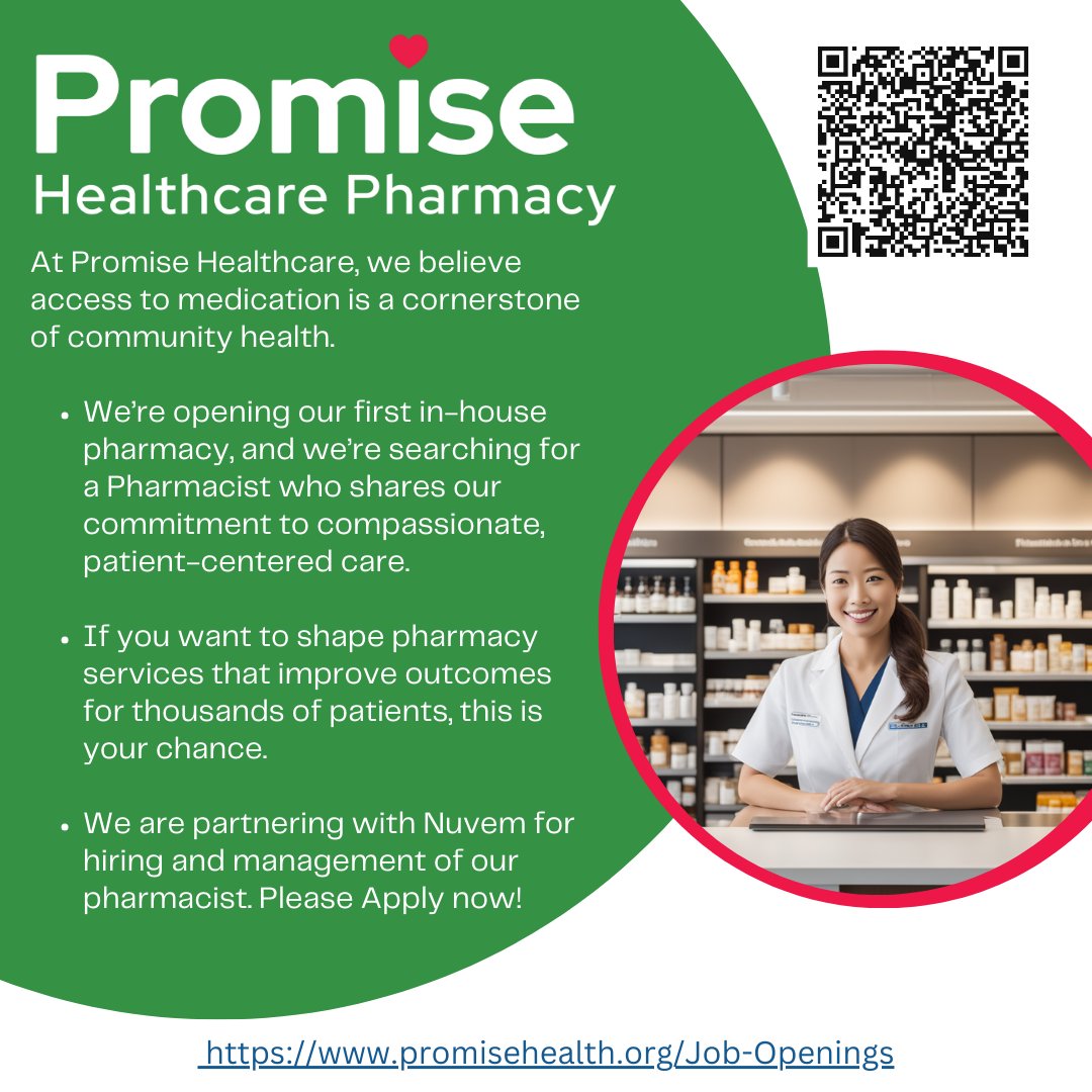 PromiseHealthCU's tweet image. Promise Healthcare is looking for a pharmacist. Apply today: recruiting.paylocity.com/recruiting/job…