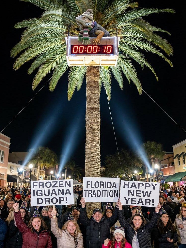 MattDevittWX's tweet image. The frozen iguana drop into 2026! 🤣🤣