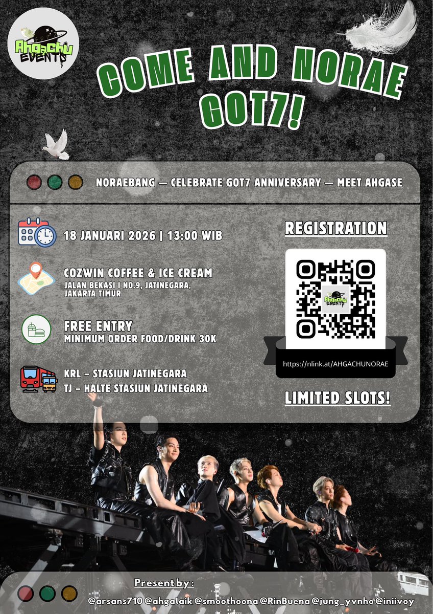 biyy_biring's tweet photo. 🔓 It’s unlocked, Ahgase! 💚
Come and Norae, GOT7! 🎤

Rayain anniversary GOT7 bareng Ahgase lewat noraebang seru 💫
🗓 Minggu, 18 Jan 2026 | 13:00 WIB
📍 Cozwin Coffee &amp; Ice Cream
📝 Register here [https://t.co/k6JQrSpCk6]
⚠️ Limited slots!

#GOT7 #IGOT7 #AHGASE #igot7indonesia https://t.co/aZCB8tCHbo