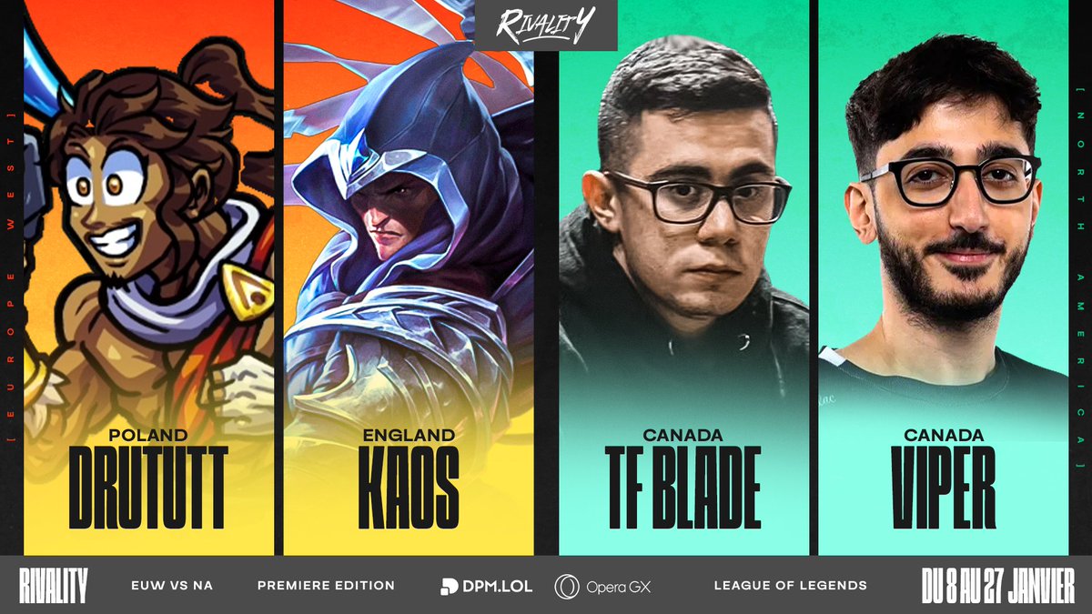 Passons un peu aux choses sérieuses ! 

4 monstres de League of Légendes rejoignent RIVALITY ! 

<a href="/Kaostanza/">Kaos | Raiden</a> &amp; <a href="/Drututt/">Maks Przychodzień</a> pour le serveur EU 
<a href="/hiitsviper/">Viper</a> &amp; TF Blade pour le serveur NA ! 

-
Let's get down to business!  

4 League of Legends beasts join RIVALITY!  

<a href="/Kaostanza/">Kaos | Raiden</a> &amp;