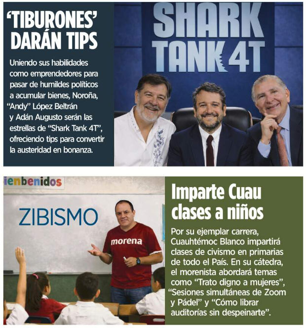 Juan_OrtizMX's tweet photo. 🗳️📌

Noroña, Andy y Adán Augusto darán tips en 'Shark Tank 4T' para convertir la austeridad en abundancia.

Y Cuauhtémoc Blanco dará clases de civismo a niños.

.

Así las bromas de @Reforma por el 28 de diciembre 🤣 https://t.co/ynbvWNq4P1