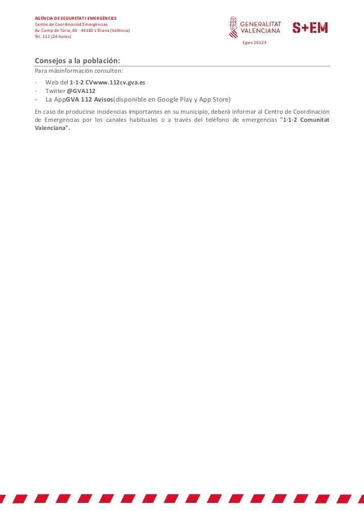 (14:40 h) 🚨El Centro de Coordinación de Emergencias emite un aviso especial sobre el episodio de lluvias intensas y fuertes tormentas en la Comunitat Valenciana

🌧️Las zonas previsiblemente más afectadas por las lluvias y tormentas serán las comarcas de la Safor, la Ribera, la