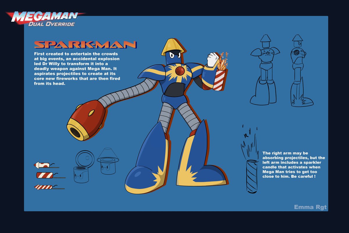 Here is my robot design for the new Mega Man game : Spark-Man ! Hope you guys enjoy #MegaManDO #DesignARobotMaster <a href="/MegaMan/">Mega Man</a>