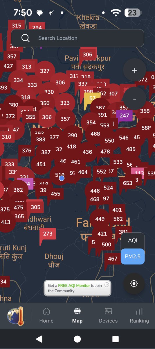 Soaring PM 2.5 levels tonight across large parts of the NCR. PM 2.5 is a killer - the link between air pollution and fatalities is empirically attributed in multiple reports.  #airpollution