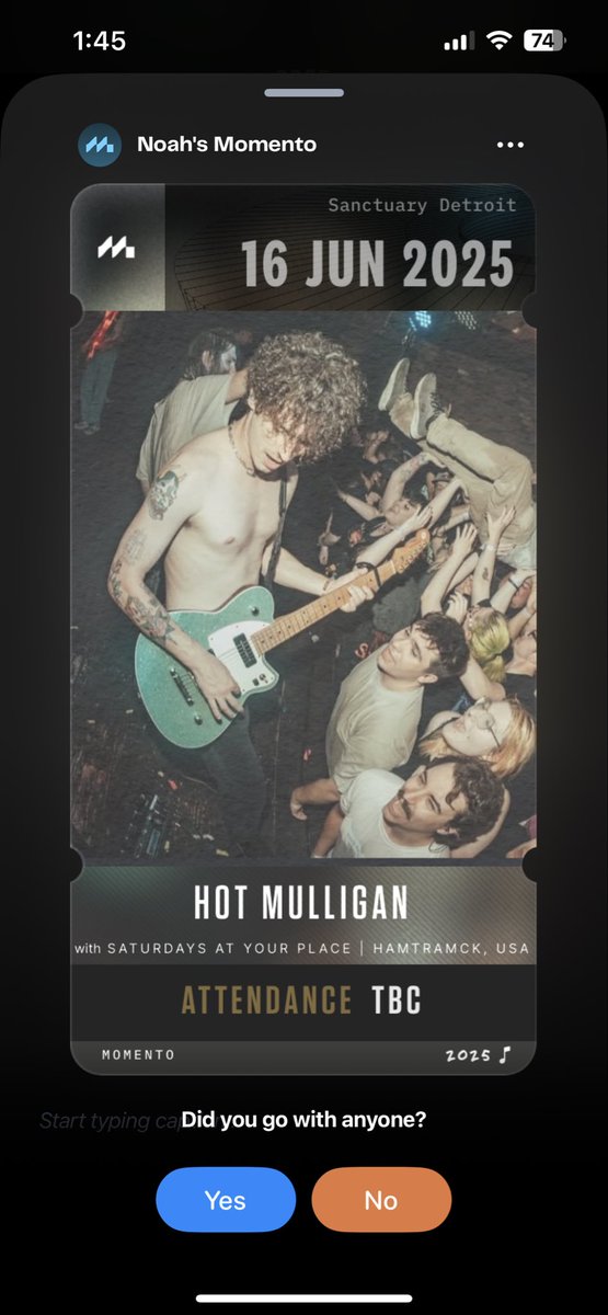 If you’re like me and normally use your notes app to try and keep track of all of the concerts/sports events you go to, this app called Momento has been super fun to use!