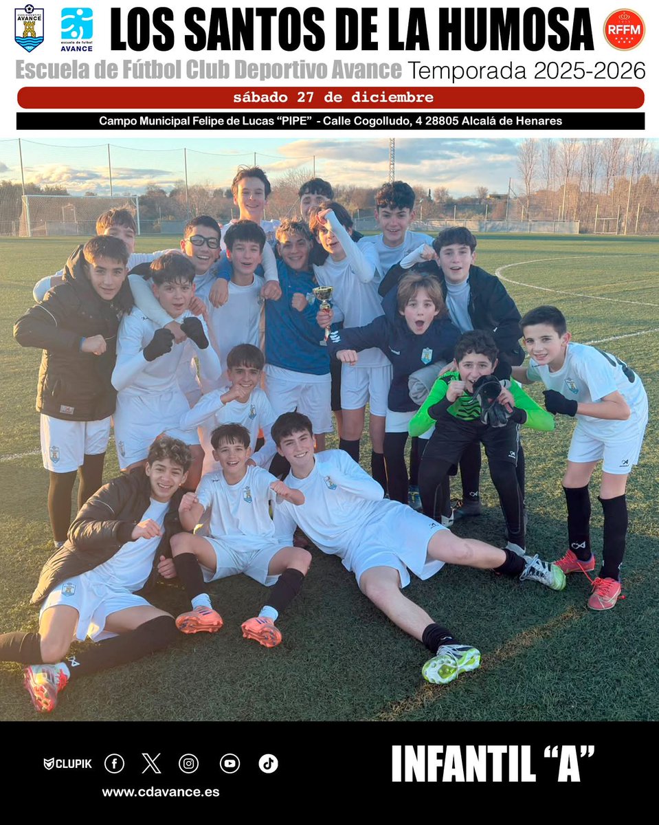 cdavance's tweet image. Cuadrangular Los Santos de la Humosa
Infantil "A"
⚽️⚽️⚽️
📅 27 de diciembre

Salesianos 1-1 CD Avance
Guadalajara 1-6 CD Avance
Atlético La Garena 1-7 CD Avance

CAMPEONES !!!🏆🥇

⭐️🎁🔔🕯️🎄☃️
#somosdelavance