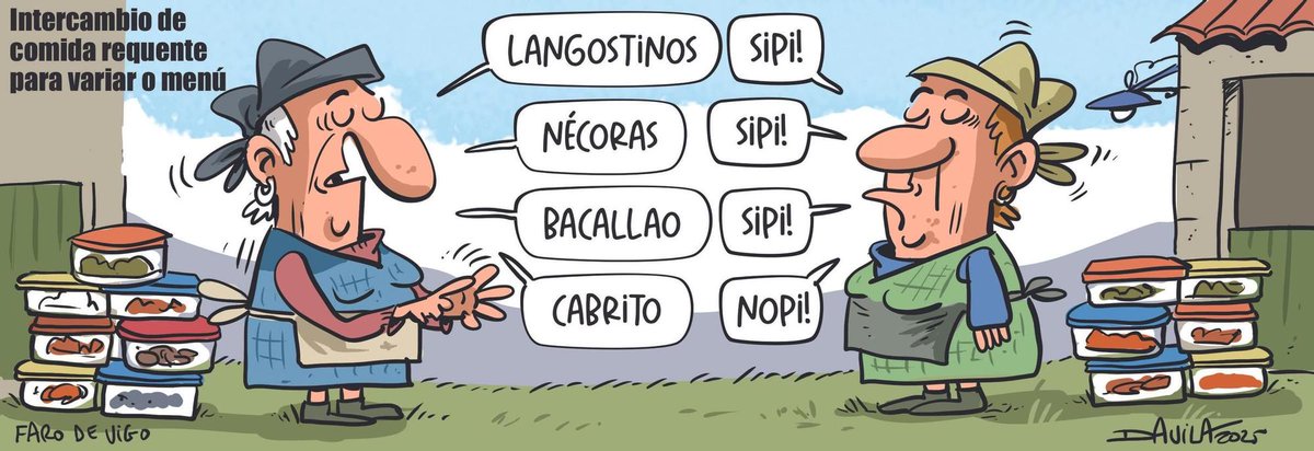 Intercambio gastronómico
#Nadal #GastronomíaGalega #HumorGalego #Davila
😂 𝐌𝐚́𝐢𝐬 𝐡𝐮𝐦𝐨𝐫 𝐞𝐧 𝗜𝗡𝗦𝗧𝗔𝗚𝗥𝗔𝗠 ⬇️ 
instagram.com/fans_de_luis_d…
farodevigo.es/opinion/humor