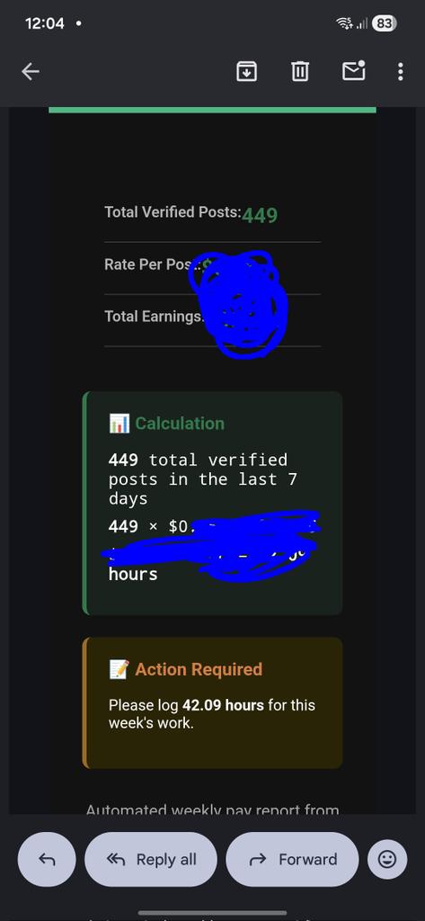 Claude has made so many tiny cron jobs that would be tedious to code as easy as speaking into my phone

This one runs on Sundays and tells a contractor how much to bill me so I don't have to go do it manually