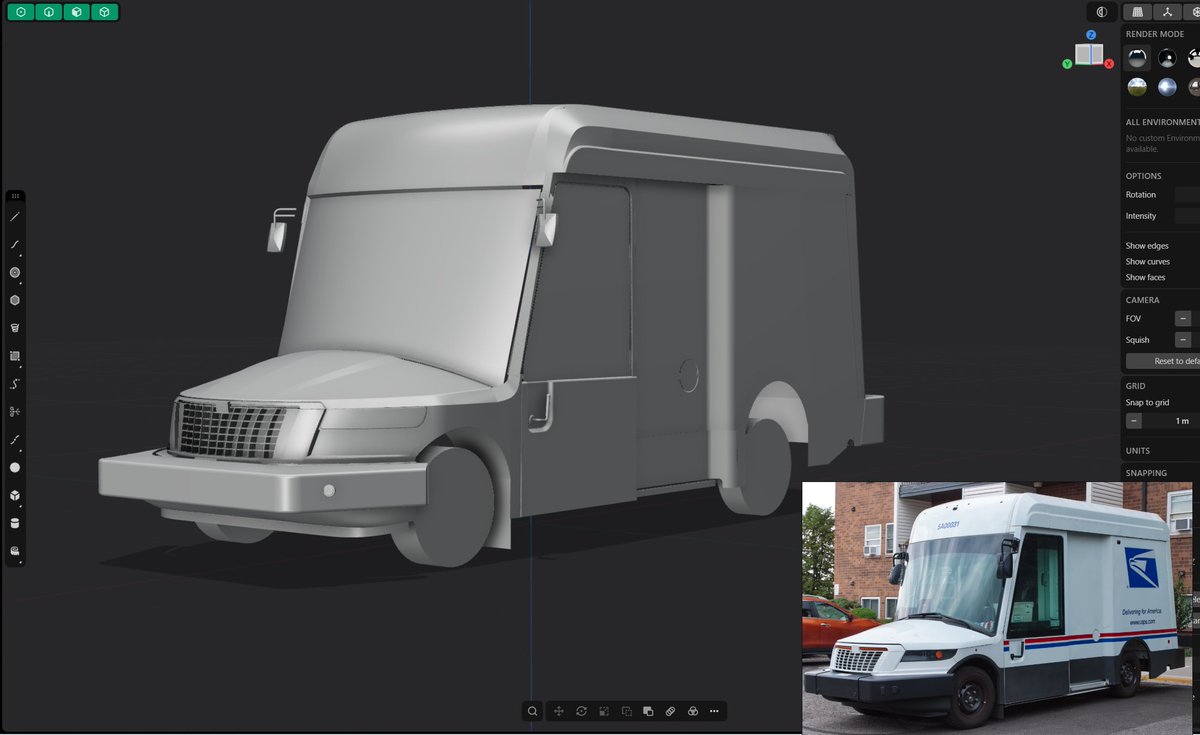 ChickenReb's tweet image. I bought @getPlasticity and modeled the new USPS truck - now I'm ordering an RC car chassis for it that can supposedly hit 70 mph? I'll be posting the build process, I can't wait to see this shit 🥹