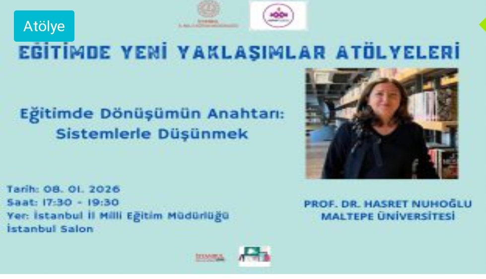 💢Eğitimde Yeni Yaklaşımlar Atölyeleri kapsamında 
🌎Eğitimde Dönüşümün Anahtarı: Sistemlerle Düşünmek"
Temalı interaktif eğitime başvuru için
 👇share.google/1aybTjAHASxyfU…
<a href="/tcmeb/">Millî Eğitim Bakanlığı</a> <a href="/Yusuf__Tekin/">Yusuf Tekin</a> 
<a href="/istanbulilmem/">İstanbul İl Millî Eğitim Müdürlüğü</a>