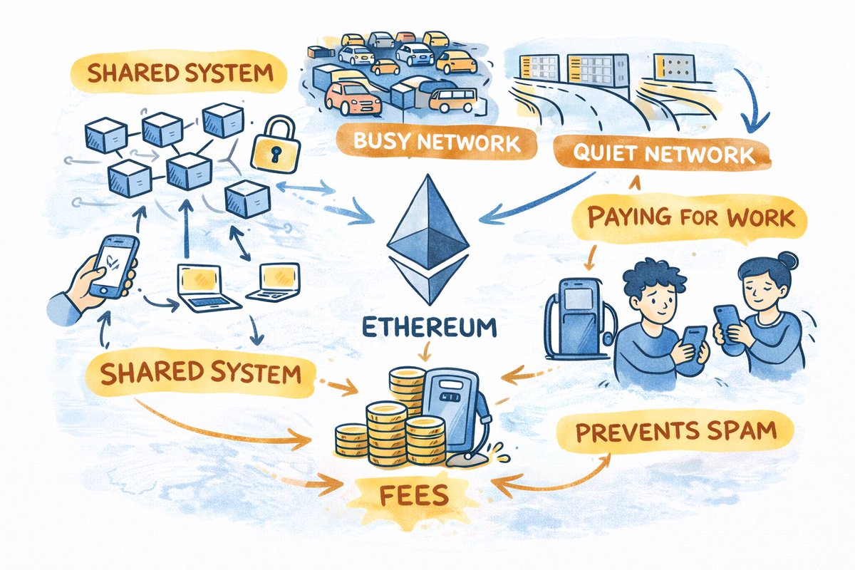AyuShettyEth's tweet image. Day 14 of #30DaysOfWeb3

At some point, everyone using Ethereum asks the same question.

“Why am I paying a fee just to do anything?”

It feels annoying at first. Sometimes even suspicious. But once you understand why fees exist, a lot of things about Web3 suddenly make sense.