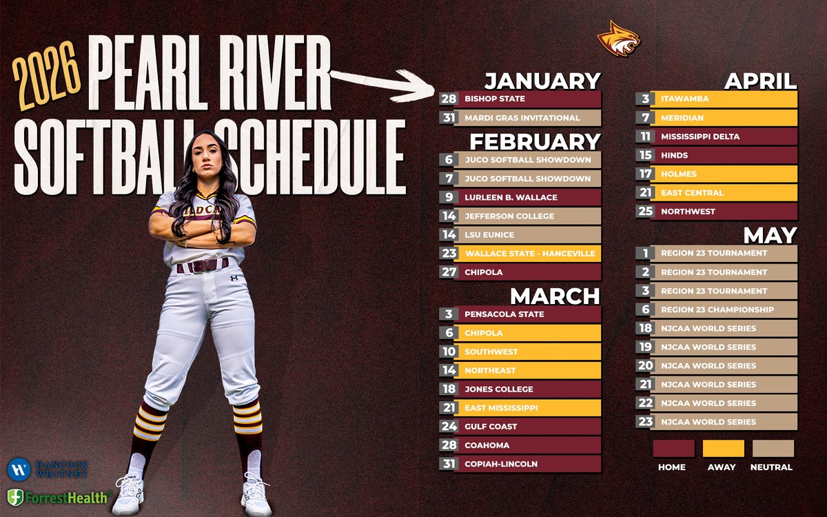 PRCCAthletics's tweet photo. ONE. MONTH. AWAY.
@PearlRiverSB kicks off the 2026 campaign Jan. 28! Take a look at how the new season will stack up for the Wildcats!💪
📰https://t.co/22vOxc6RGB
#RRR🐾 https://t.co/jkP9IafwPG