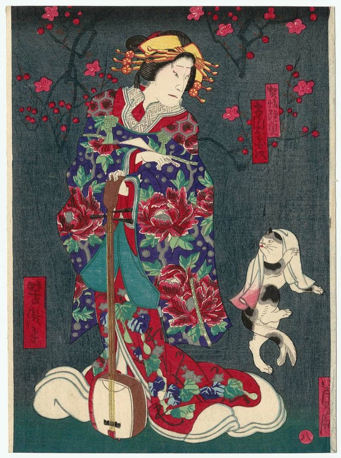 Actor Ichikawa Udanji I as the Courtesan Michinoku, by Utagawa Yoshitaki, 1873