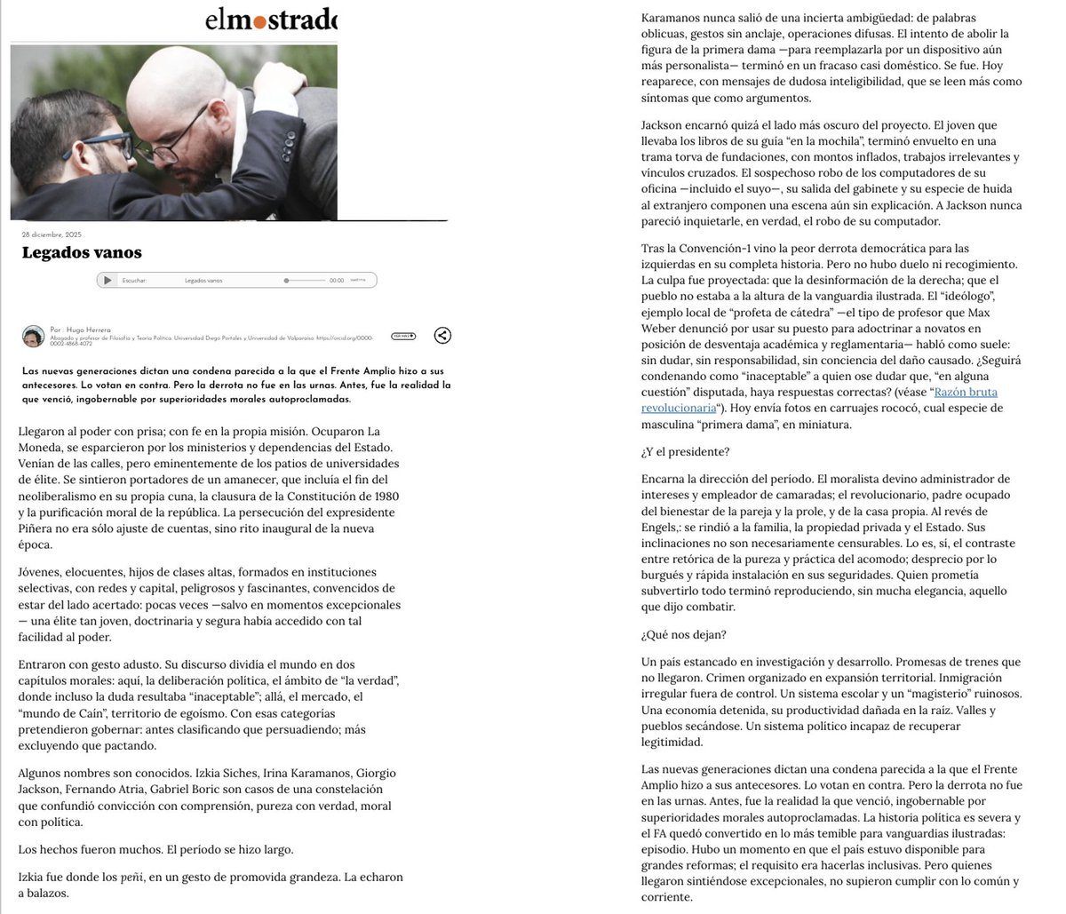 HugoEHerrera's tweet photo. Dejo este análisis en @elmostrador, sobre las fuentes ideológicas y humanas tras el fracaso político de @elfrente_amplio: https://t.co/uXZS0rjK53 https://t.co/jMa9Ai2ZAw