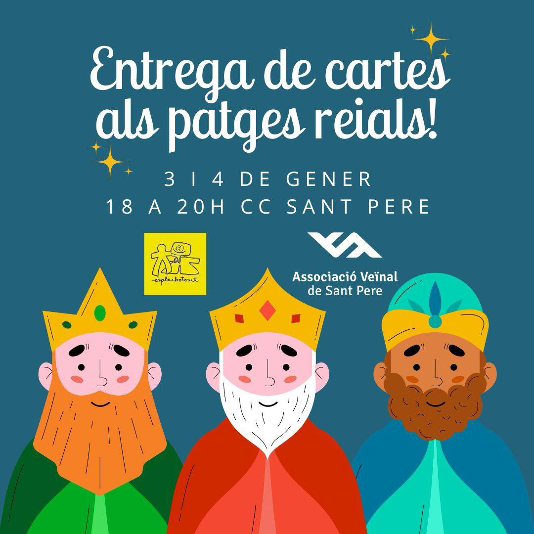 ✨ Arriben els Carters Reials! ✨

Els propers dies 3 i 4, de 18 a 20 h, els Carters Reials seran al Casal Cívic de Sant Pere per recollir les cartes dels més petits (i no tan petits 😉).
No perdeu l’oportunitat de fer arribar els vostres desitjos als Reis Mags!